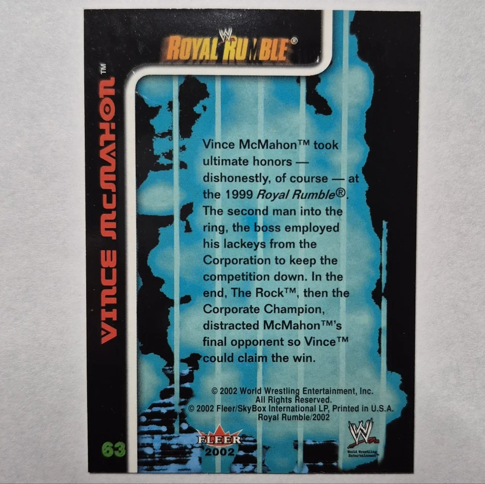 Vince McMahon WWE Royal Rumble 2002 Fleer Trading Card #63 MINT! 🔥